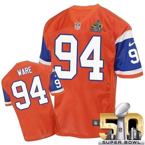 Nike Broncos #94 DeMarcus Ware Orange Throwback Super Bowl 50 Men's Stitched NFL Elite Jersey - Click Image to Close